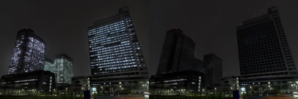 21일 저녁 '지구촌 전등끄기' 캠페인 실시 전과 동참하고 수원 '삼성 디지털시티' 전경 비교