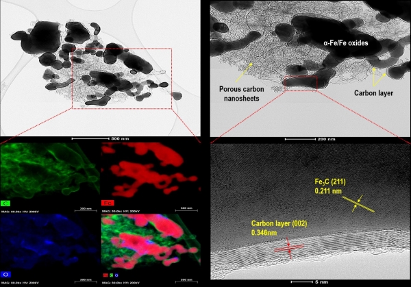 자성 다공성 탄소복합소재의 투과전자현미경 사진